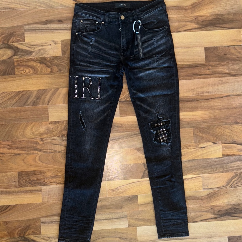 Amiri Black Rhinestone Skinny Jeans